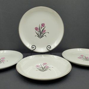 Grantcrest Pink Crocus Lunch Plates Small Dinner Pink Flowers Platinum Trim